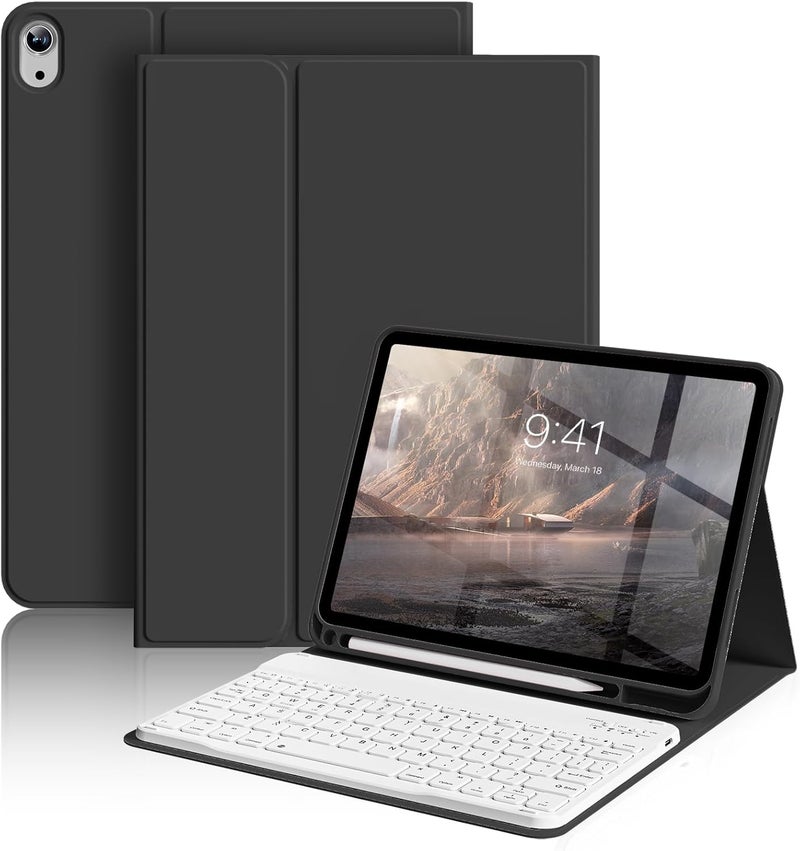 aoub Keyboard Case for iPad (A16) 11th Gen 11 Inch 2025, iPad 10th Generation 10.9 inch 2022 with Pencil Holder, Stand Folio Detachable Wireless Bluetooth Rechargeable Keyboard, Black - Image 1